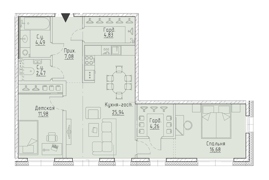 2-комнатная квартира 77.73 м², 2/9 эт., ЖК «LEGENDA Чёрная речка 41»